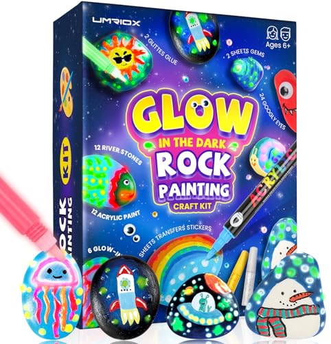 Umriox Rock Painting Kit Glow in The Dark Paint, Arts and Crafts Kits for Kids Ages 6-12, Art Supplies for Kids Toys, Birthday Christmas Gifts for Girls and Boys 6 7 8 9 10 11 12 Year Old