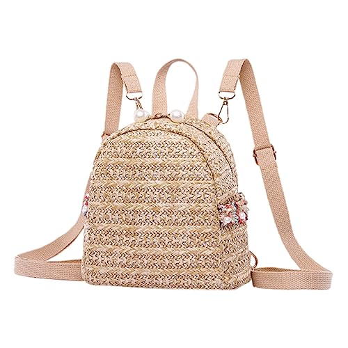 SAFIGLE 1pc Woven Pearl Mini Backpack for Women Stylish Outdoor Travel Bag Comfortable Durable for Shopping Picnics and Everyday Use Deep