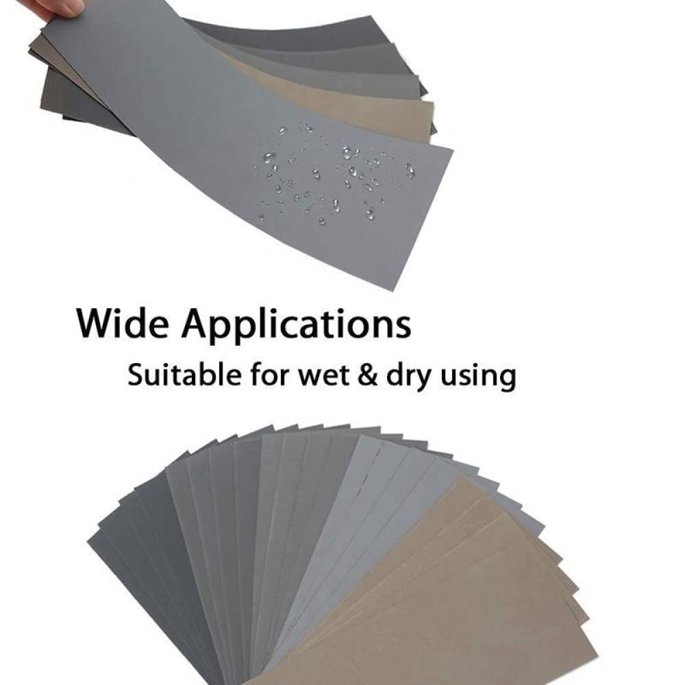20 pezzi Set di carta vetrata 1000/2000/3000/5000/7000 Carta abrasiva a grana Acqua/Carte abrasive abrasive a secco per la lucidatura dei metalli del legno Automotive, 54 pezzi
