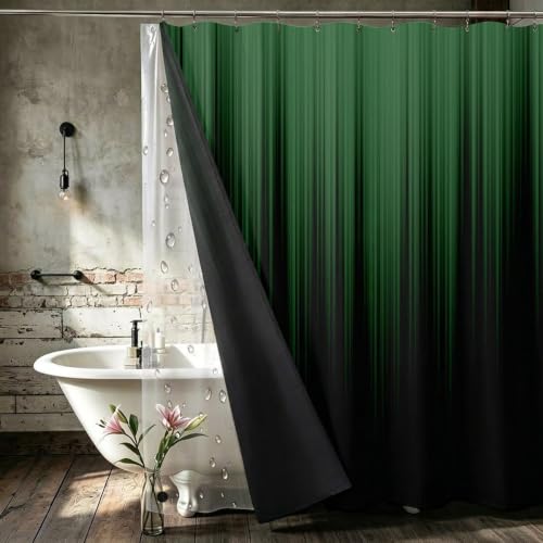 Image of AAtter 3 in 1 Green Black Gothic Shower Curtain Set, 72x72 Inch, 12 Hooks