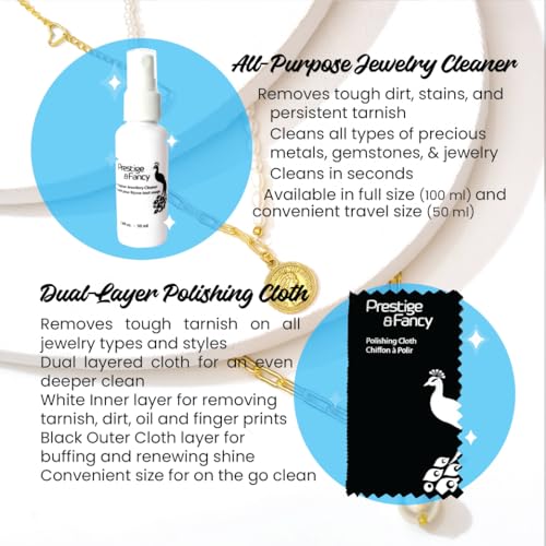 Premium Jewelry Cleaning Travel Kit, Jewelry Cleaner Solution Spray, and Polishing Cloth, Restore Brilliance to All Jewelry, Gold and Silver, Diamond Ring and Earring Cleaner 1.69 OZ