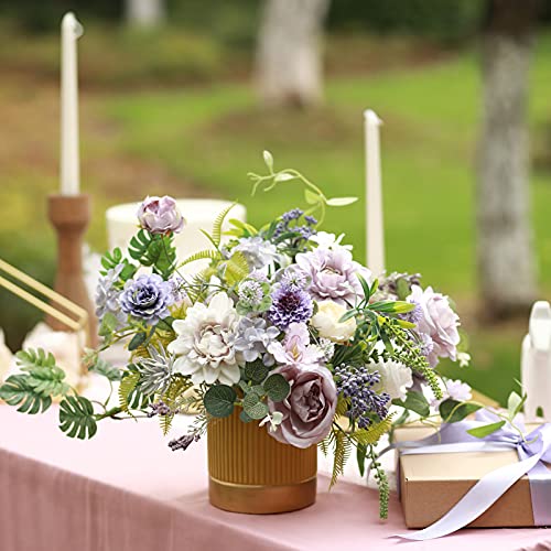 Serra Flora Multi Use Artificial Flowers Combo For Diy Centerpieces Arrangements Wedding Bridal Bouquet Table Chair Decor Candle Holder Baby Shower Cake Decor Flower Strips Home Decor (White&Purple) #TOP5