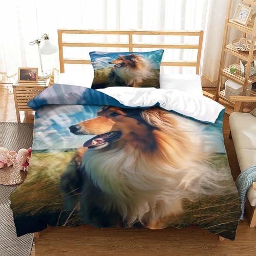 Housse couette Sheltie anti-pli en microfibre respirante 3D
