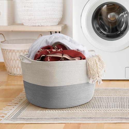 Image of Laundry Basket for Clothes | Toy Storage Basket | Washing clothes Storage Basket | Cotton Rope Basket | Big Size Hand Woven Laundry Basket | Dirty Cloth Baskets Jute | 33x33x38 cm