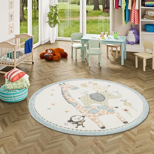 Pergamon Maui Kids - Tapis pour Enfant Rond - Motif Animaux Jungle coloré - 3 Tailles Disponibles