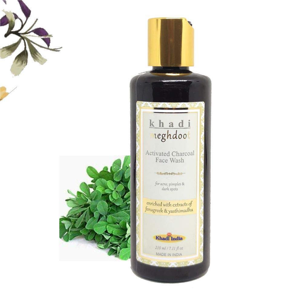 Khadi Meghdoot Activated Charcoal Face Wash Herbal Face Wash For Acne Pimples And Dark Spots - Deep Cleansing Ayurvedic For Oily And Acne-Prone Skin - Natural Skin Detox 210ml