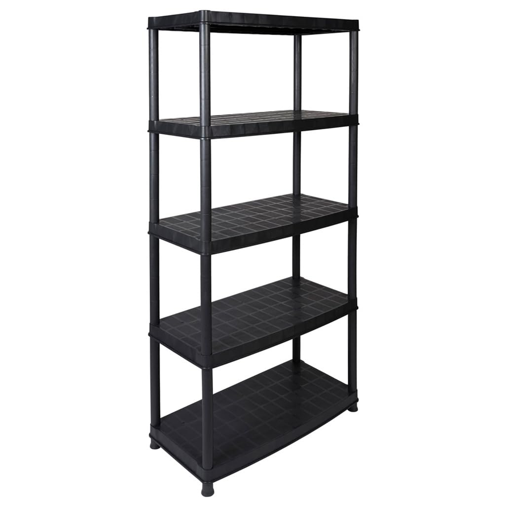Kreher 4 Stück XXL Kunststoffregal, Schwerlastregal, Kellerregal 5 Böden, Schwarz, max. 350 kg Traglast pro Regal. TÜV Rheinland