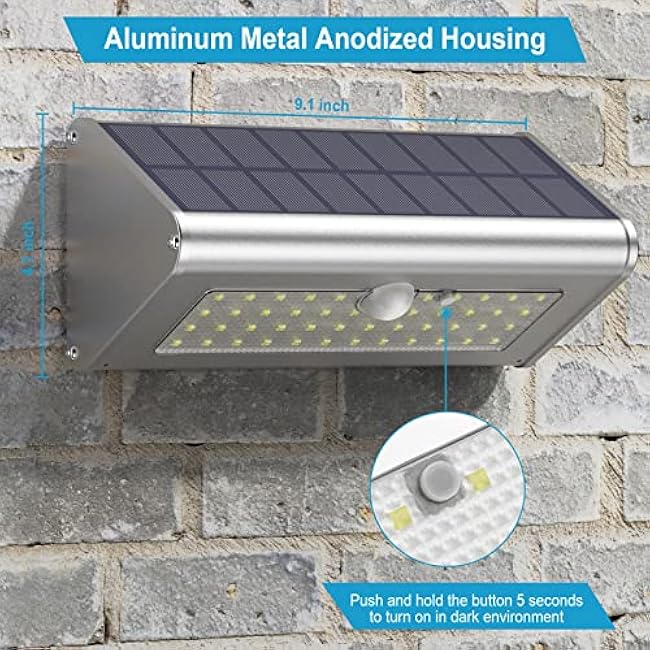 Super Bright Solar Outdoor Lights IP65 Water Proof, 1100 Lumens Wireless 4500mAh LED Motion Sensor Lights, Aluminum Metal Housing Security Lights with 4 Modes Flood Wall Lights, 1 Pack (Daylight)
