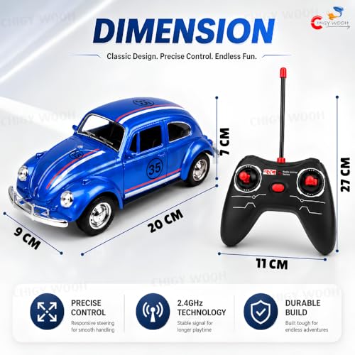 Image of Remote Control Racing Car for Kids | Rechargeable with 2.4GHz Wireless Controller | LED Headlights, Smooth Forward & Turn Action | Durable Build & Stylish Classic Car Design (Multi-Color)