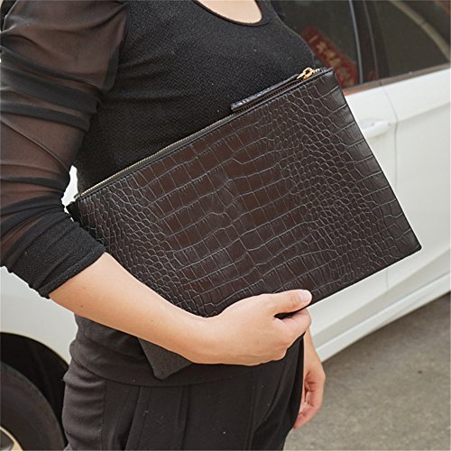 NIGEDU Bolsa feminina de couro sintético de crocodilo com embreagem, Preto, One Size