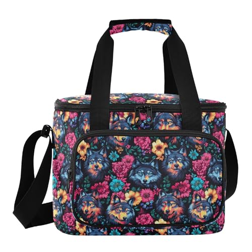 Glacière portable loup bleu et fleurs avec sac à déjeuner isotherme spécial repas travail