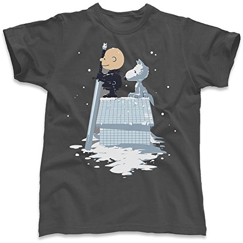 Jon Snow Night's Watch Charlie Brown Snoopy Game of Thrones Peanuts, Men's T-Shirt, Charcoal, Medium