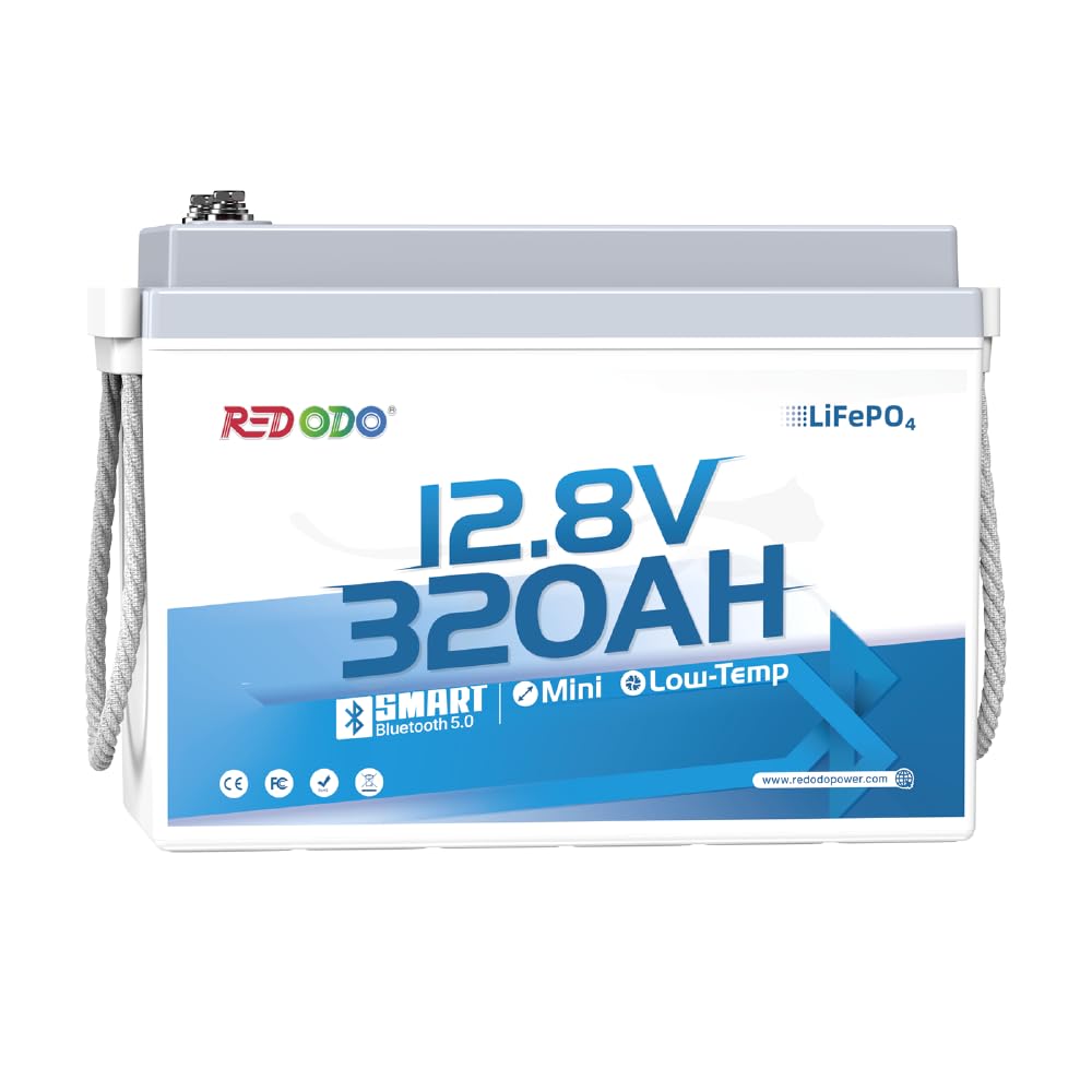 Redodo 12V 320Ah W190(1 Pack) Batterie LiFePO4 avec Bluetooth 4096Wh Batterie Lithium Surveillance Via APP BMS 200A Protection Low-Temp pour Camping Car/Bateau/Secours Maison