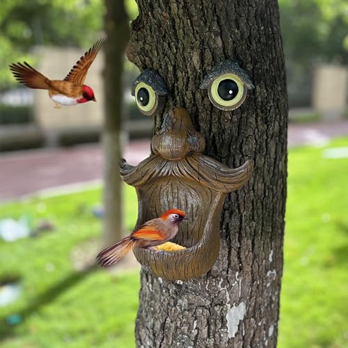 Mangeoire à oiseaux visage d'arbre en résine extérieure - 5