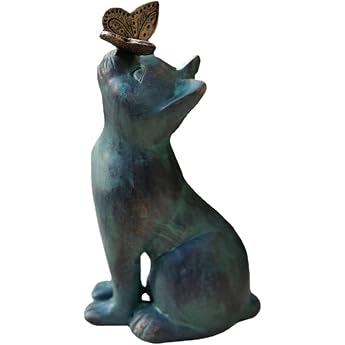 Cat Decorative Garden Figures for Outdoors Kitten with Butterfly Yard Landscape Garden Statue Ornament Waterproof Animal Sculpture Made of Resin Home Decoration Garden Decoration