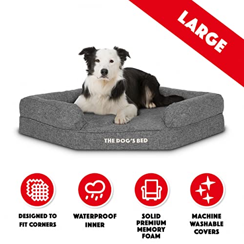 The Dog's Bed Orthopädisches Eck-Hundebett, Memory-Schaum, Wasserdicht, Groß Grauer Leinenstoff, Lindert Arthritis und Hüftdysplasie, Therapeutisch und unterstützend, Waschbar, Tierärztlich Zugelassen