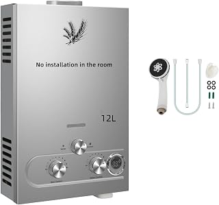 12L 24KW Calentador de Agua de Gas GLP Butano y Propano Calentador de Agua Calentador de Agua LPG Instantáneo Portátil,Modos de Invierno y Verano,para Ducha Al Aire Libre,Baño,Camping