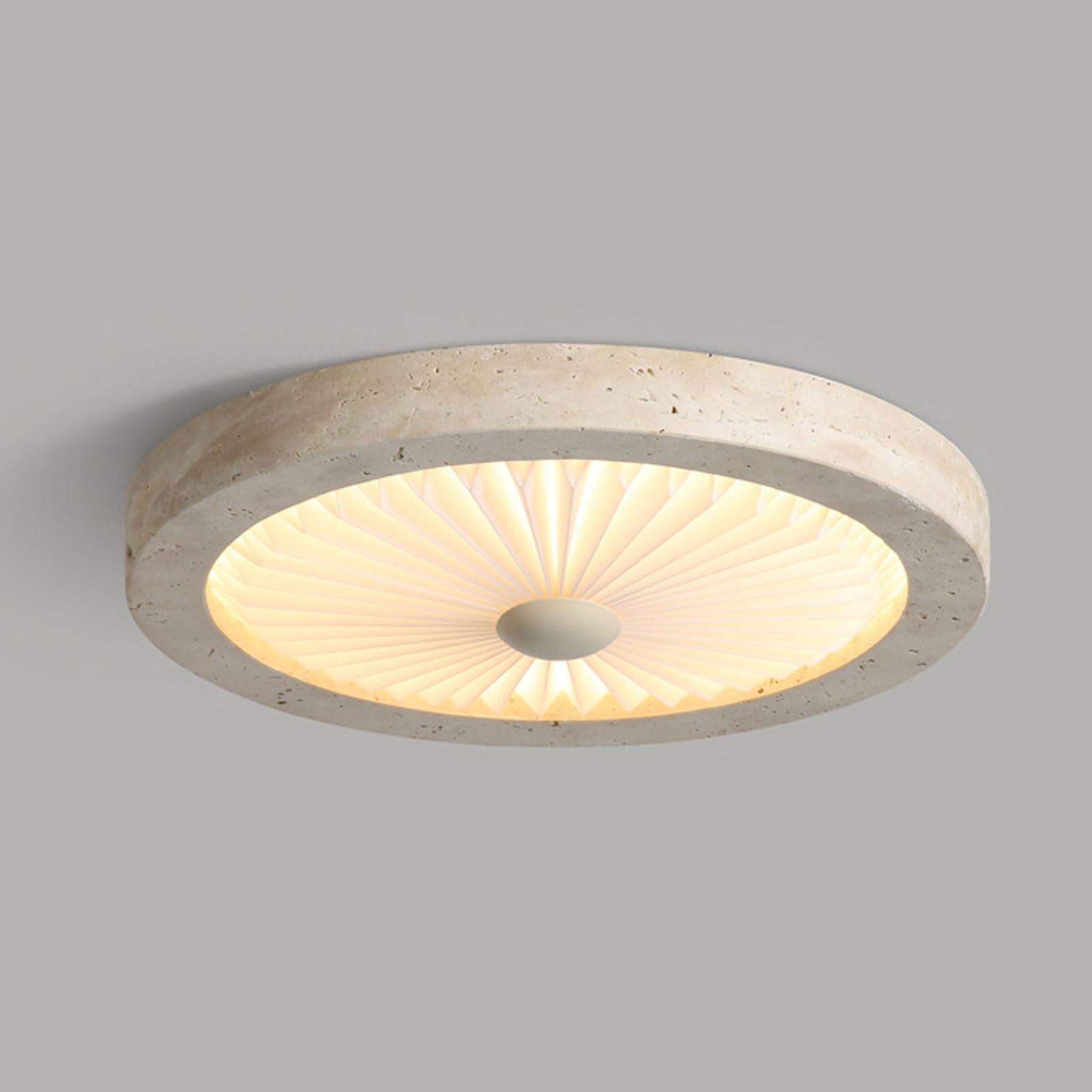IOEDHW Yellow Travertine Ceiling Light 3000-6000K Modern Ceiling Light with Round Travertine Stone Lampshade Wabi Sabi Light Fixture Japanese Style for Bedroom Living Room Kitchen Island