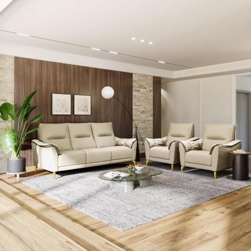 Image of Wakefit Sofa Set | 5 Year Warranty | Sofa 5 Seater, 5 Seater Sofa for Living Room, Wooden Sofa Set, Sofa Set 3+1+1 Seater - Tuvalu(Vegan : Beige)