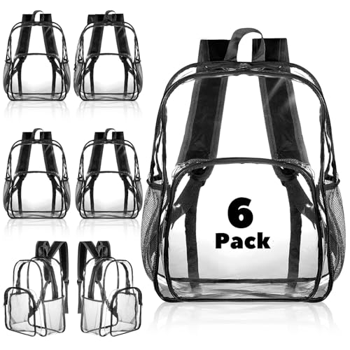 Image of Amylove 6 Pcs Clear Backpack bulk for Stadium Events Heavy Duty PVC Transparent Bookbag for College Workplace Security (15 Inches,Black)