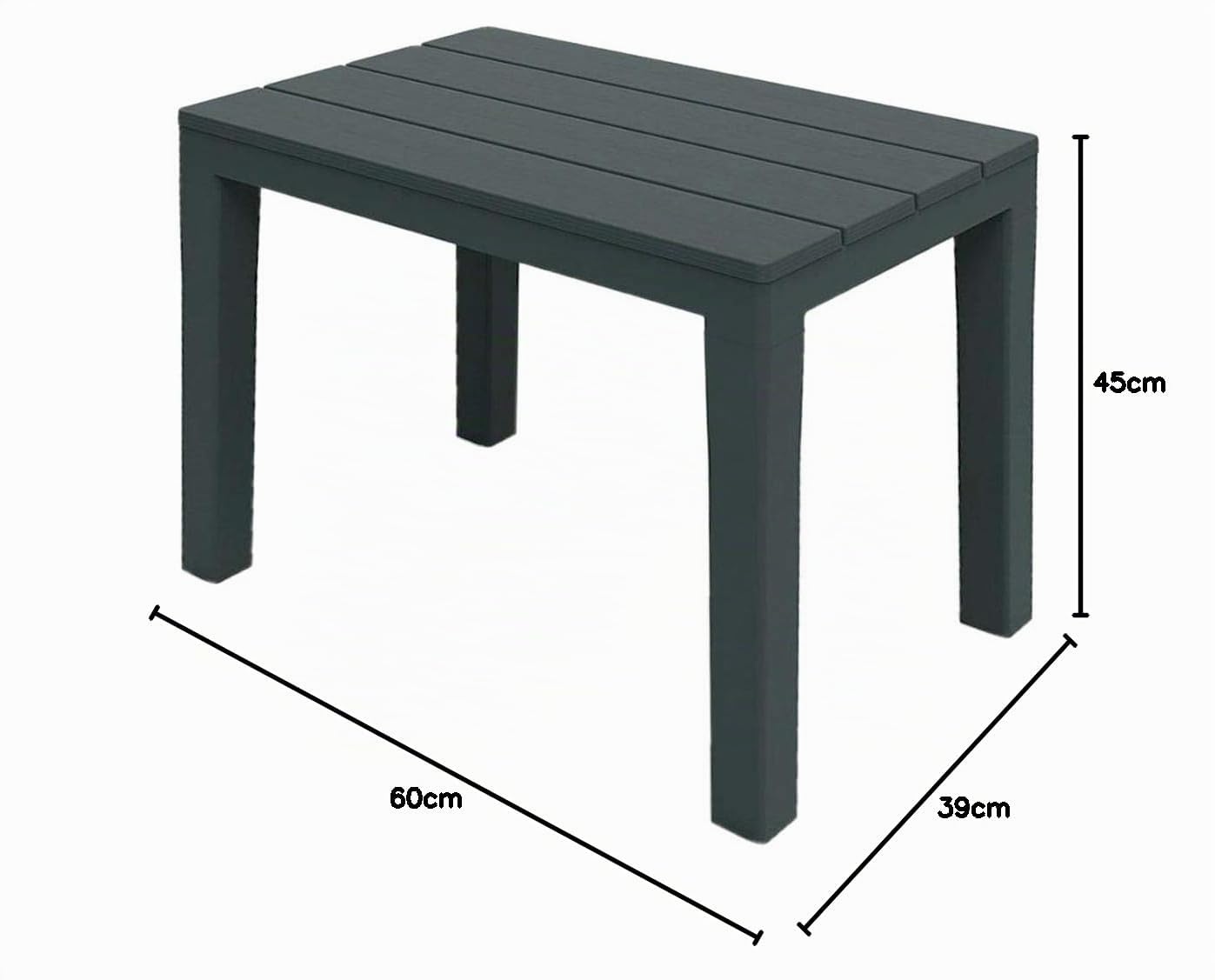 Table d'appoint de jardin en plastique anthracite 60 x 39 x 45 cm