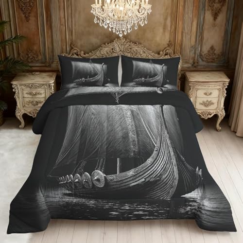 Genérico Buque de Guerra Edredon Cama 150, Retro Juego de Cama de Microfibra, 1 Nordico 240x220 y 2 Fundas, Ligero y Suave, 4 Estaciones X419