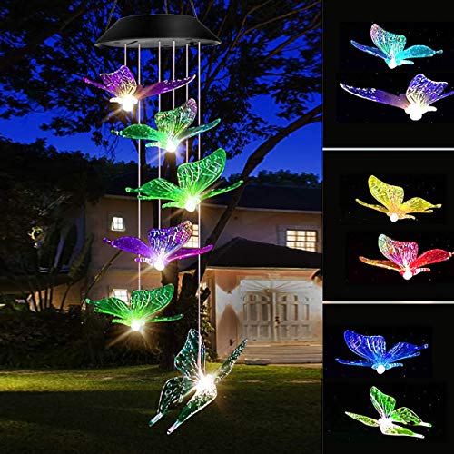 Tapusen Luces solares de Campanilla de Viento,campanillas de Viento de Mariposa Led,decoración de Interior de Bola de Cristal Solar,luz Solar móvil para jardín,hogar,Regalos para mamá,Esposa,Abuela