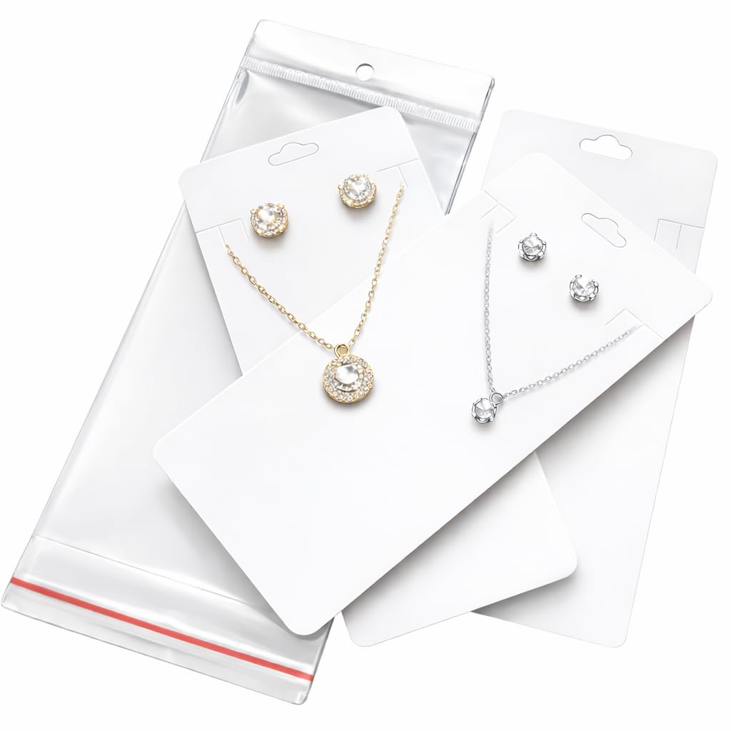 Jewels And Tools Uk White 25 X Jewellery Display Cards Large Necklace Bracelet Earring With Bags 19.5Cm