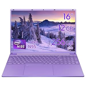 UDKED 16 inch Laptop,Intel N95 CPU(up to 3.4GHz),12GB DDR5,1920×1200 IPS Display,Windows 11 Laptops,Narrow Bezels,Numeric/Backlit KB,USB3.0,Dual Band WiFi,HDMI Purple Notebook PC (Purple/256G SSD)