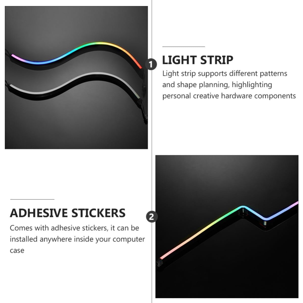 Artibetter Argb PC Gehäusebeleuchtung 5v mit 28 Leds, Schwarz | 2 Stück, Abs Ausführung mit 3-pin Anschluss, Inklusive Klebesticker für Flexible Montage