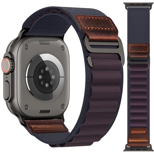 MRAIN-H Alpine Loop with Leather Design Compatible with Apple Watch Bands Ultra 3 2 1 (49mm...