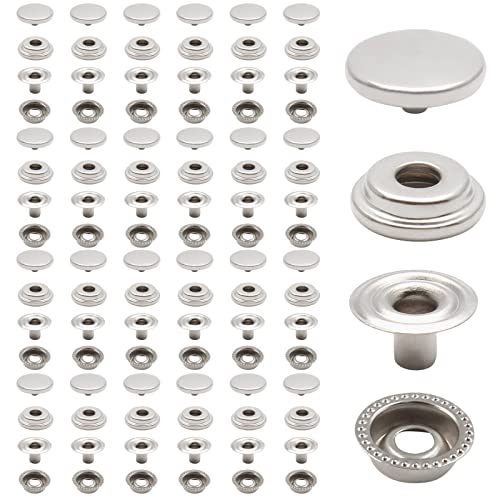 Biaungdo 200 Pieces 15Mm Snap Fasteners Kit, Heavy Duty Snap Fastener Metal Leather Snap Button Press Stud Cap For Leather Marine Boat Canvas Leather Rivet, Silver(4 Components, 50 Pieces For Each) #TOP18
