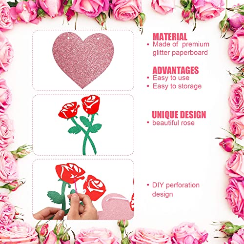 Image of Festiko 2-Piece Valentines Day Banner - Red Glittery Heart Garland, Photo Prop, Fireplace Decor