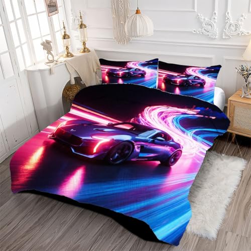 Couette 240 x 260 cm voiture de sport 3D parure lit microfibre lavable - 8