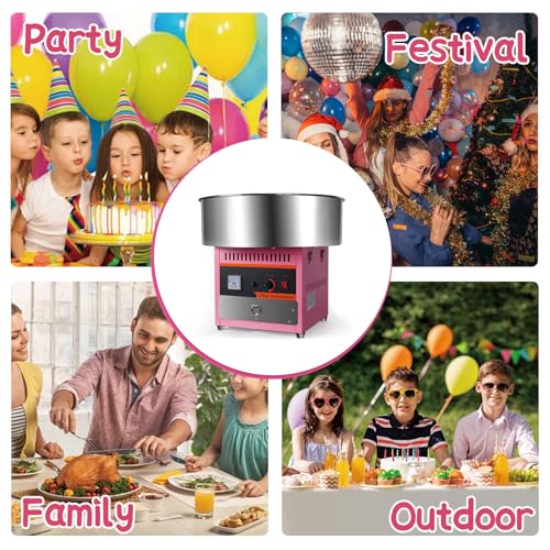 Large Cotton Candy Machine Commercial, 1000W Electric Cotton Candy Machine with Stainless Steel Bowl, Storage Drawer, and Sugar Spoon, Suitable for Family Gathering, Birthday Parties, Festivals (Pink) - Thumbnail 6