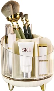 Makeup Brush Holder Organizer, LANGMINGDE 360 Rotating Cosmetics Holders Storage Container, Clear Spinning Desktop Makeup Tools Holder for Vanity, Bathroom Countertop