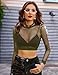 Avidlove Fishnet Top Women Mesh Long Sleeve Top See Thru Tops Y2K Punk Tops Army Green S