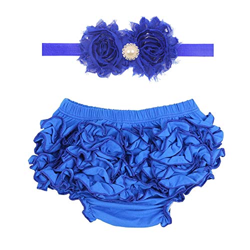 Dcuterq Baby Girls Solid Color Cotton Shorts Ruffles Bloomers Briefs Diaper Cover And Headband Set Royal Blue 0-6 Months #TOP13