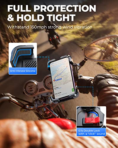 Motorcycle Phone Holder, [70Lb Strong Grip][0.1S Double-Lock] Bike Phone Holder Mount, [2023 Clamp Never Slip-Down] Bicycle Phone Mount Handlebar, Scooter Cell Phone Holder For Iphone, Samsung Galaxy #TOP3