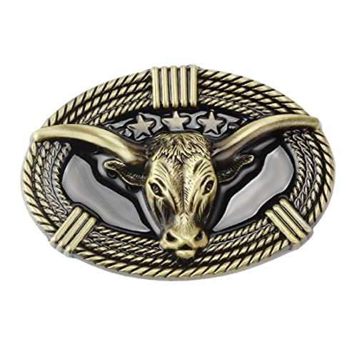 Longhorn Bull Oval Belt Buckle for Men - Western Cowboy & Best Man Wedding Gift (Gold)