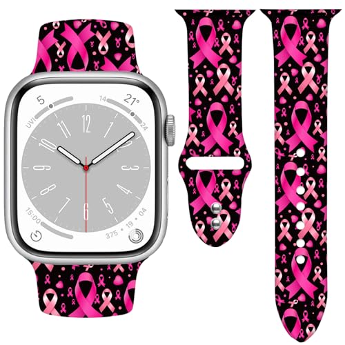 Breast Cancer Awareness Accessories Watch Band Compatible with Apple Watch Band 38mm 40mm 41mm 42mm Soft Silicone Waterproof Strap for iWatch Bands Series 10 9 Ultra 8 7 6 5 4 3 2 1 SE Women Men