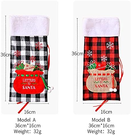 Miniatura 6 de 2 fundas para botella de vino a cuadros de búfalo navideño, suéter para botella de vino con soporte de cuello de piel sintética, bolsas para el