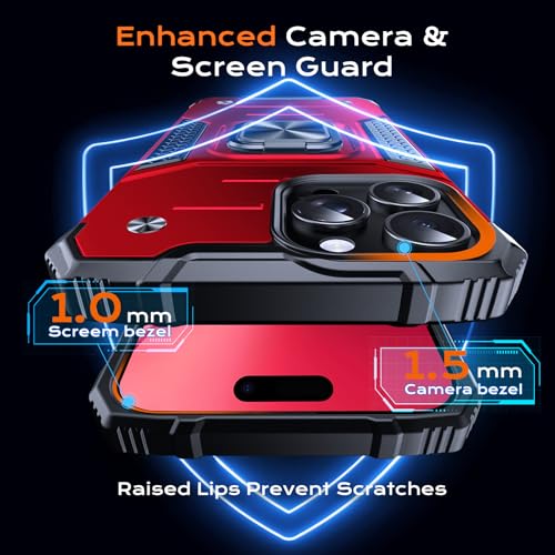 Image of Anqrp Heavy Duty Case for iPhone 16 Pro Case with Enhanced Ring Holder Grip Stand, Military Grade Shockproof Rugged Drop Protective Silicone Hard Slim iPhone 16 Pro Phone Case Cover,Corail Red