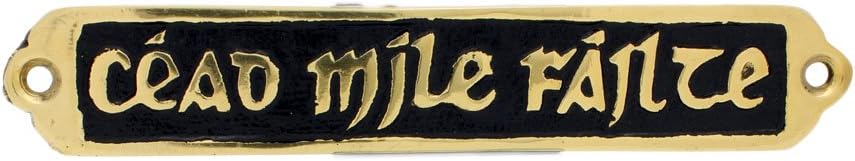 Carrolls Irish Gifts Small Solid Brass Wall Plaque with Cead Mile Failte On Black