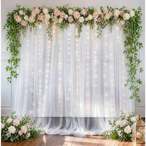 Cortinas traseras de tul blanco 10x10ft con luces EMART miniatura 1