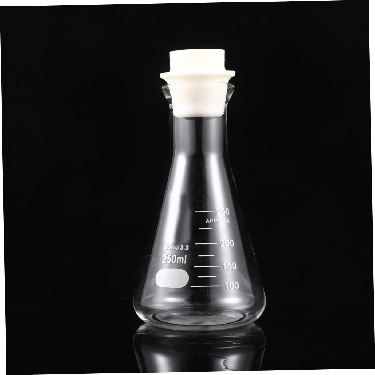 Kichvoe Matraz Erlenmeyer De Vidrio Matraz Cónico Matraz De Vidrio De Boca Ancha Matraces Aforados Con Tapón De Goma (250 Ml)