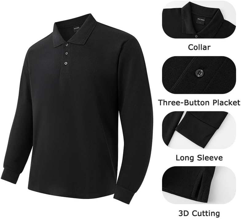 Men's 3-Pack Long Sleeve Polo Shirts – Moisture Wicking Golf Shirts for Work, Casual Workout - Image 5