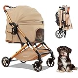 Pet Stroller with One-Click Folding & Storage Basket, for Small and Medium Dogs Up to 44lbs, Secure Zip Mesh Entry, Breathable & Washable for Cats