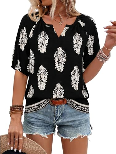 Ninedaily Women's Summer Tops Boho Outfits Casual Floral Blouses Vacation Clothes