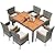 Shintenchi 7 Pieces Patio Dining Set, Wicker Patio Conversation Set with Wooden Table Top, Outdoor Table and Chairs with Soft Cushions for Backyard, Deck and Garden, Grey Rattan